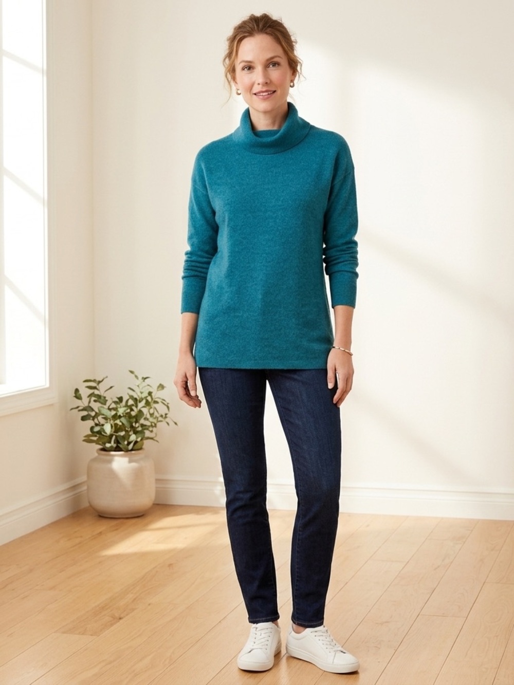 Talbots Pure Merino Wool Teal Cowl-Neck Sweater Size Small EUC